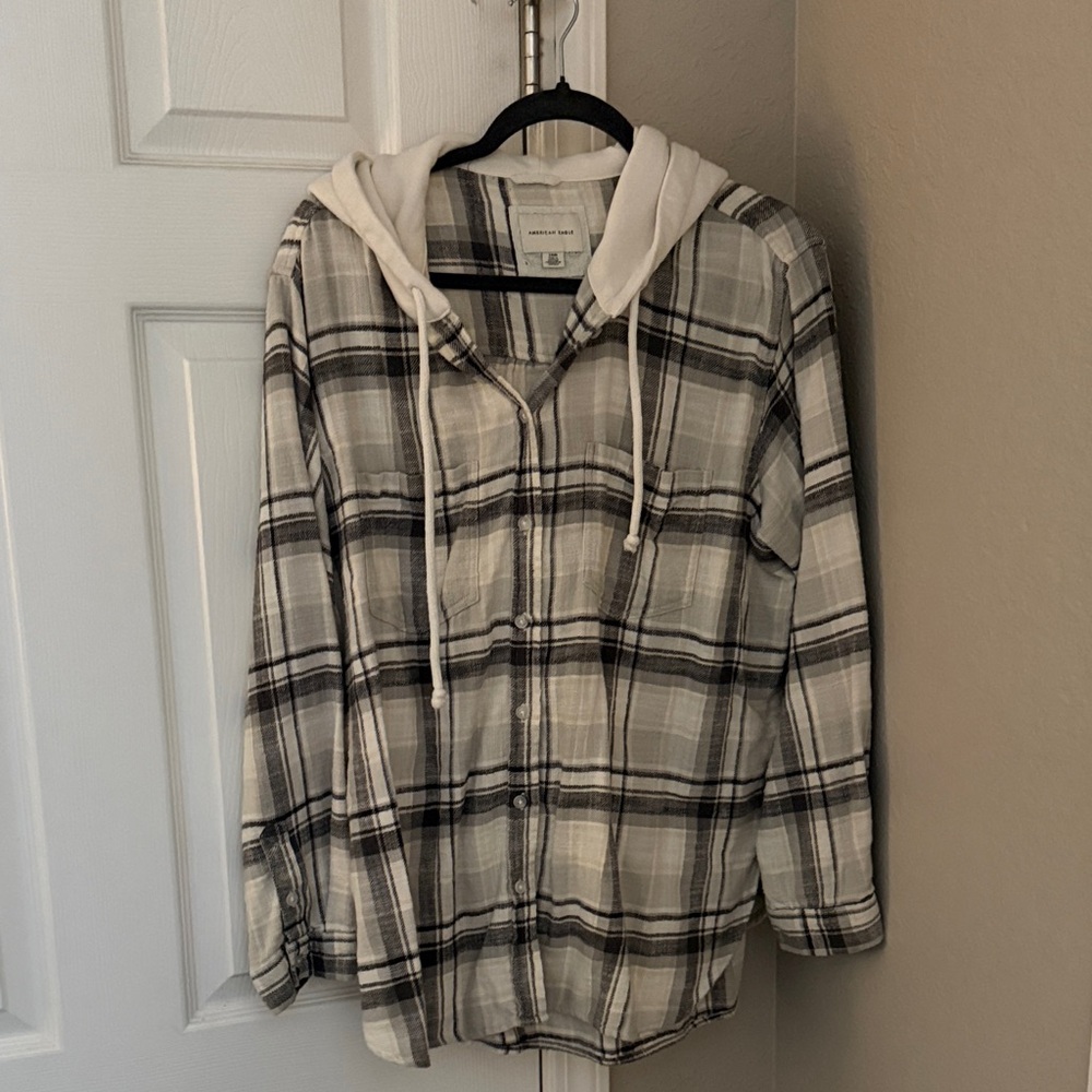Plaid Hooded Shirt with Drawstrings
